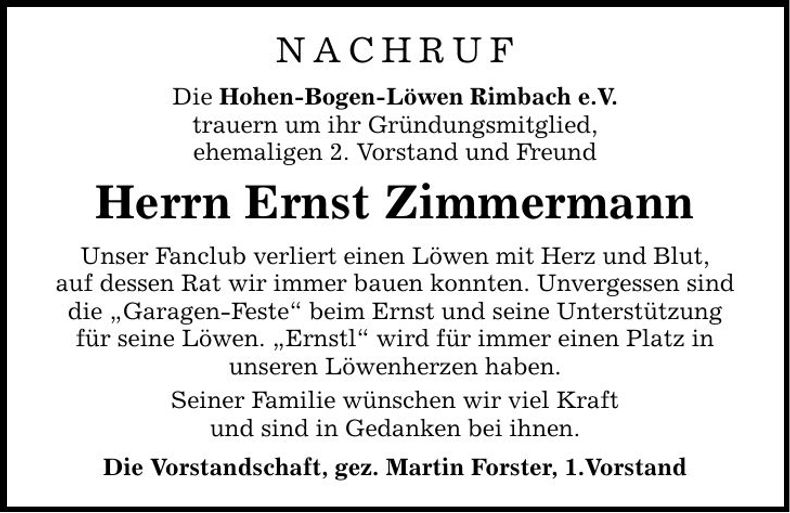 Traueranzeige Ernst Zimmermann