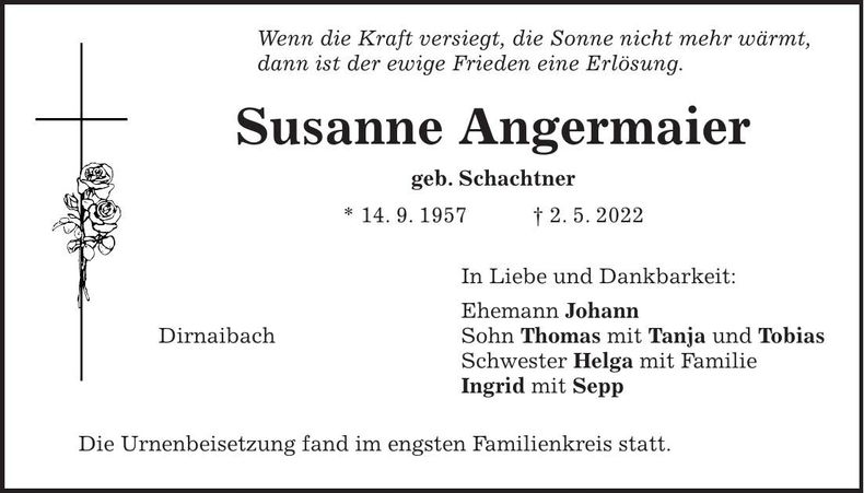 Traueranzeige Susanne Angermaier