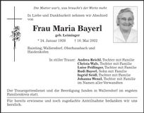 Traueranzeige Maria Bayerl