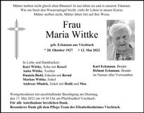 Traueranzeige Maria Wittke