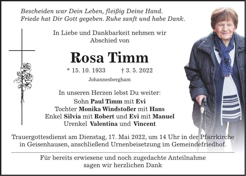 Traueranzeige Rosa Timm