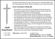Traueranzeige Adolf Kagerbauer