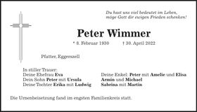 Traueranzeige Peter Wimmer