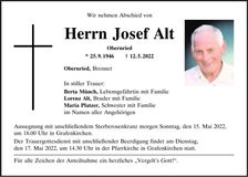 Traueranzeige Josef Alt