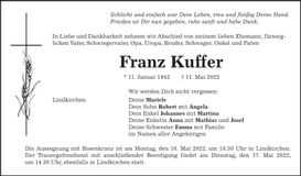 Traueranzeige Franz Kuffer