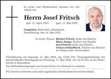 Traueranzeige Josef Fritsch