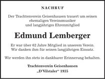 Traueranzeige Edmund Lemberger