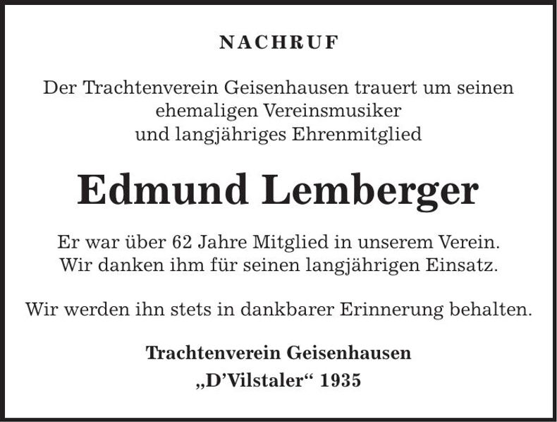 Traueranzeige Edmund Lemberger