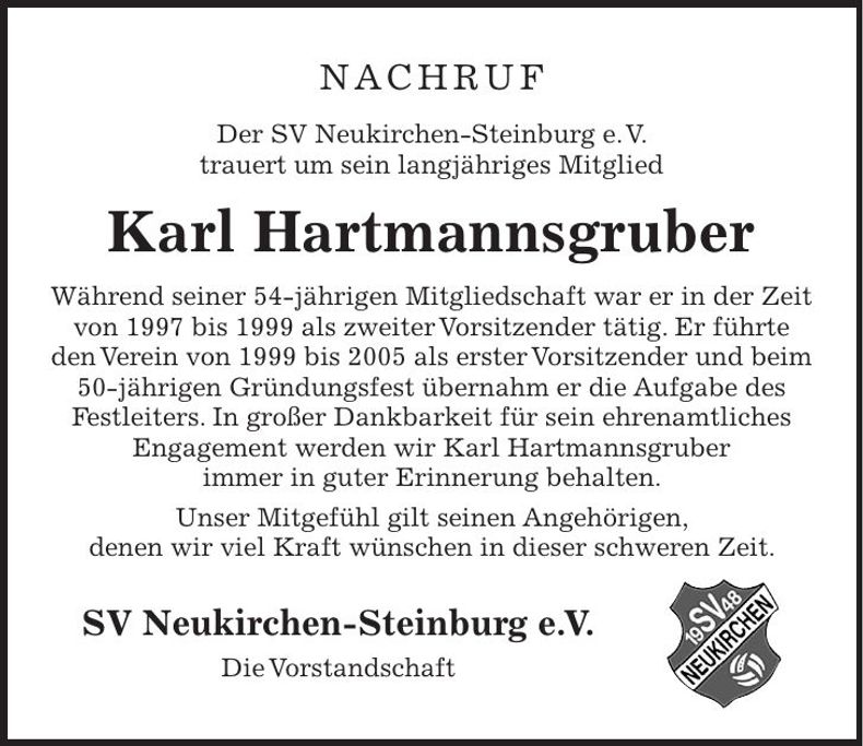 Traueranzeige Karl Hartmannsgruber