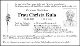 Traueranzeige Christa Kula