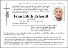 Traueranzeige Edith Erhardt