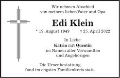 Traueranzeige Edi Klein