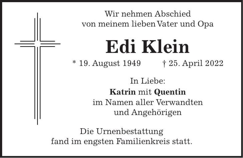 Traueranzeige Edi Klein