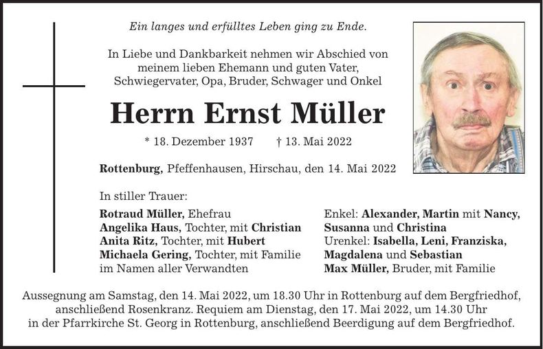 Traueranzeige Ernst Müller