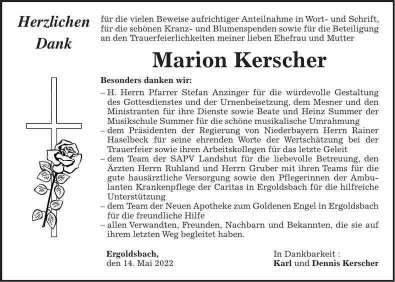 Traueranzeige Marion Kerscher