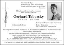 Traueranzeige Gerhard Taborsky