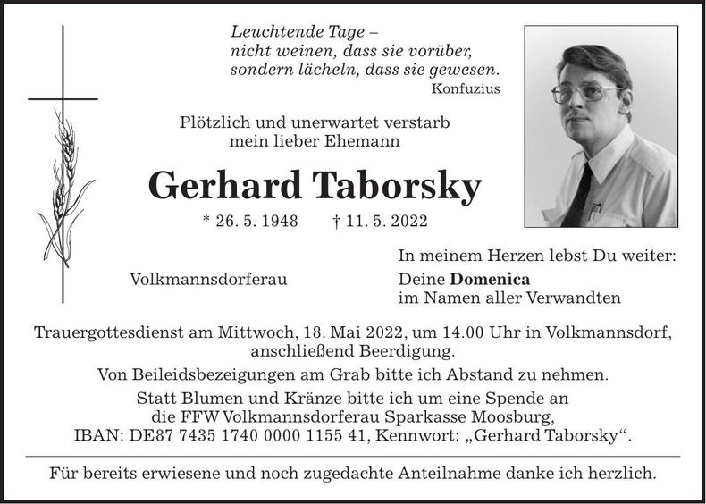 Traueranzeige Gerhard Taborsky