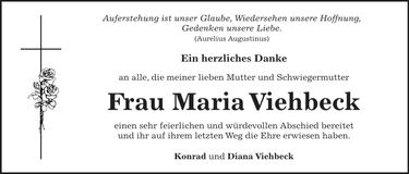 Traueranzeige Maria Viehbeck