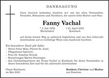Traueranzeige Fanny Vachal