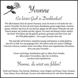 Traueranzeige Yvonne Meyr