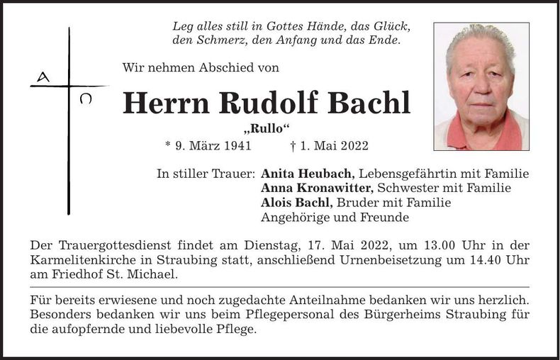 Traueranzeige Rudolf Bachl