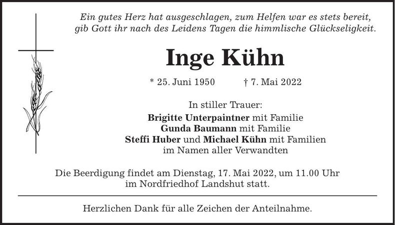 Traueranzeige Inge Kühn