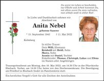 Traueranzeige Anita Nebel