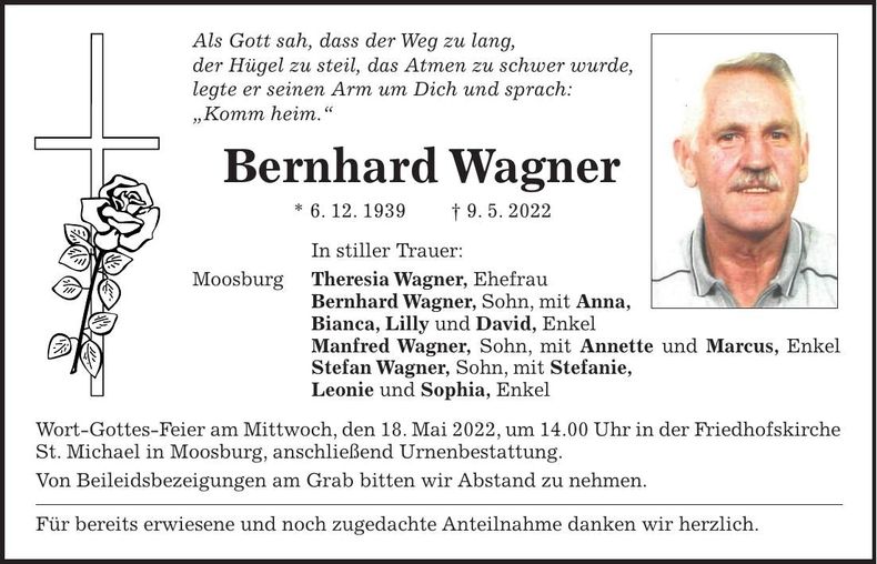 Traueranzeige Bernhard Wagner