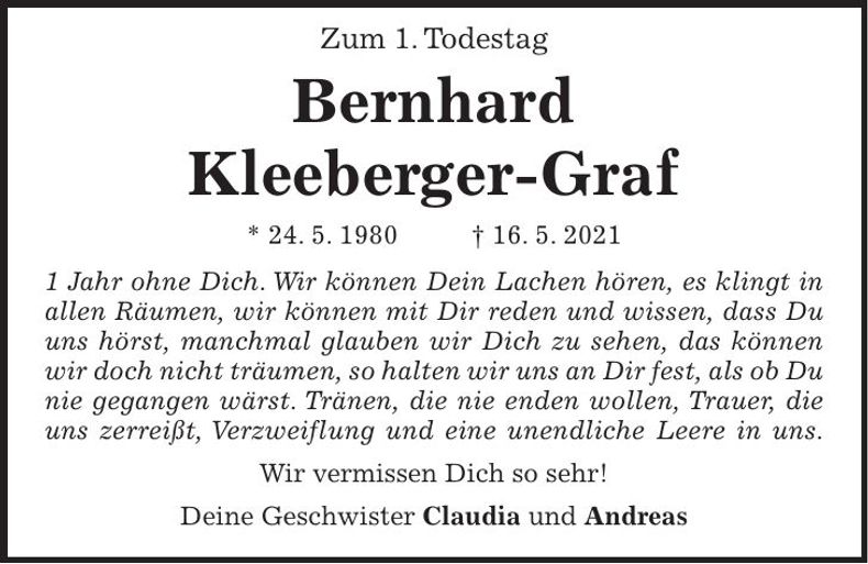 Traueranzeige Bernhard Kleeberger-Graf