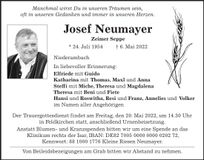 Traueranzeige Josef Neumayer