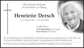 Traueranzeige Henriette Dersch