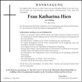 Traueranzeige Katharina Hien