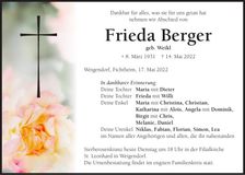 Traueranzeige Frieda Berger