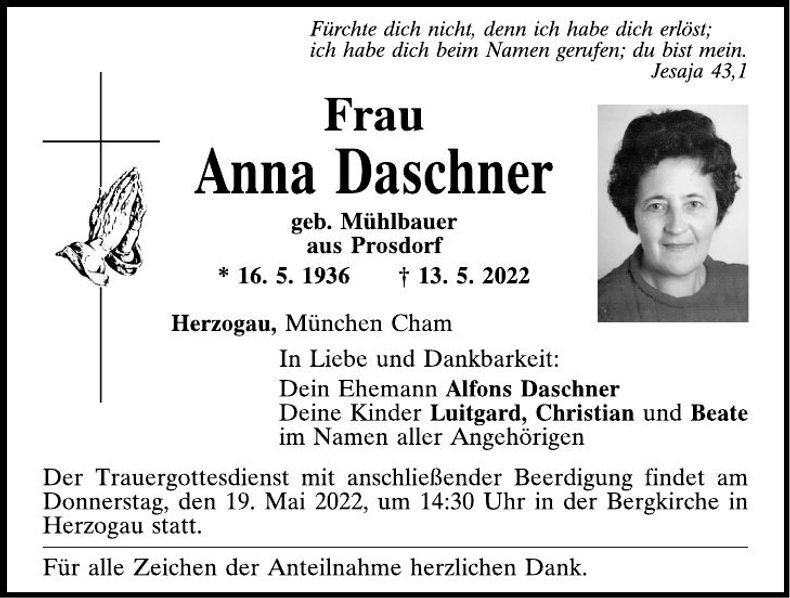 Traueranzeige Maria Rackl