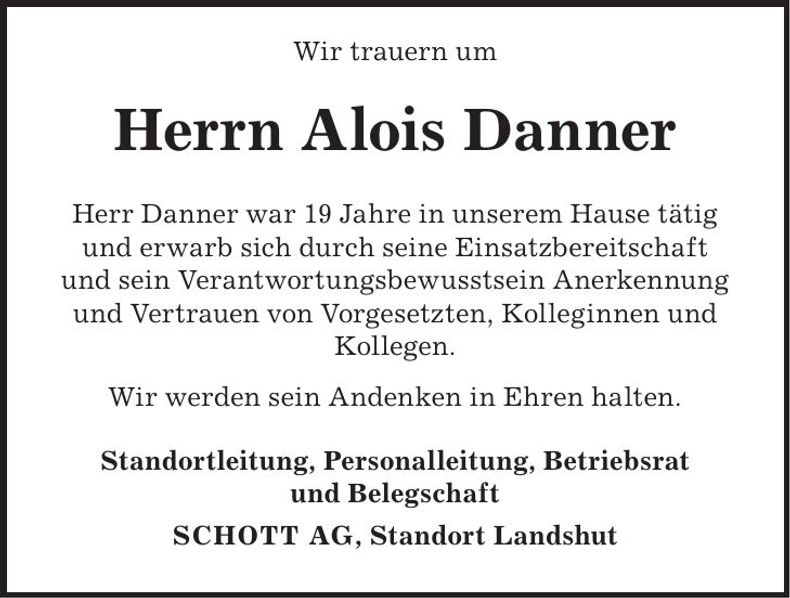 Traueranzeige Alois Danner