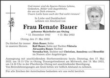 Traueranzeige Renate Bauer