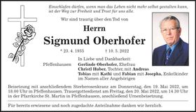Traueranzeige Sigmund Oberhofer