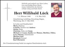 Traueranzeige Wilibald Lück