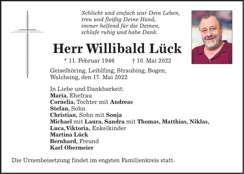 Traueranzeige Wilibald Lück