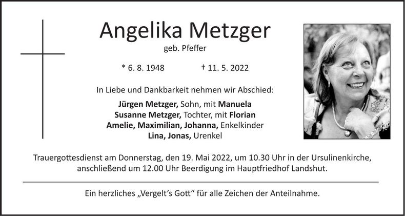 Traueranzeige Angelika Metzger