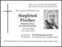 Traueranzeige Siegfried Fischer