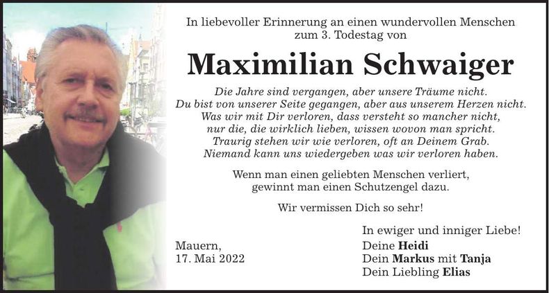 Traueranzeige Maximilian Schwaiger