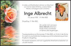 Traueranzeige Inge Albrecht