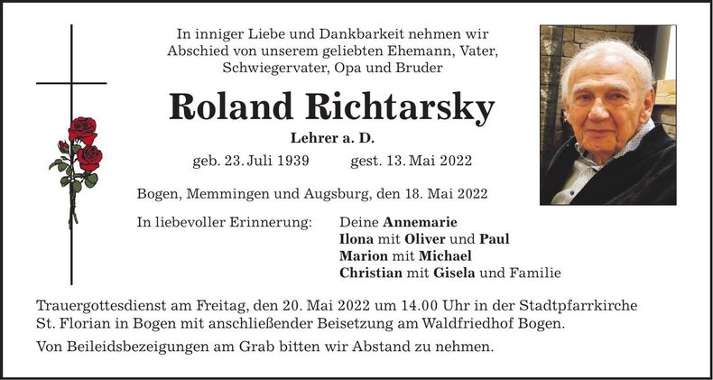 Traueranzeige Roland Richtarsky