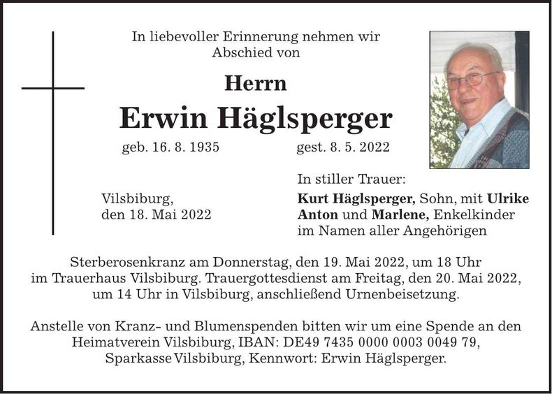 Traueranzeige Erwin Häglsperger