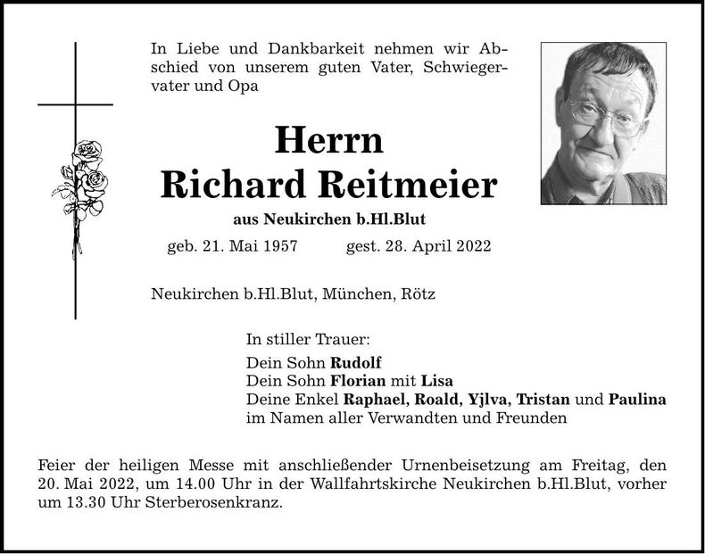 Traueranzeige Richard Reitmeier