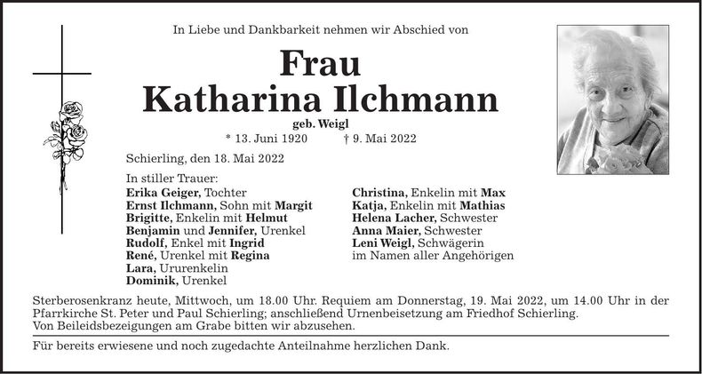 Traueranzeige Katharina Ilchmann