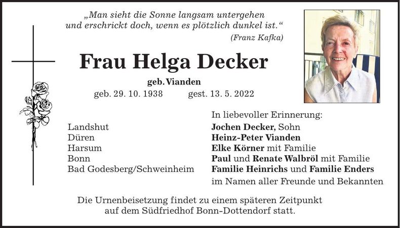 Traueranzeige Helga Decker