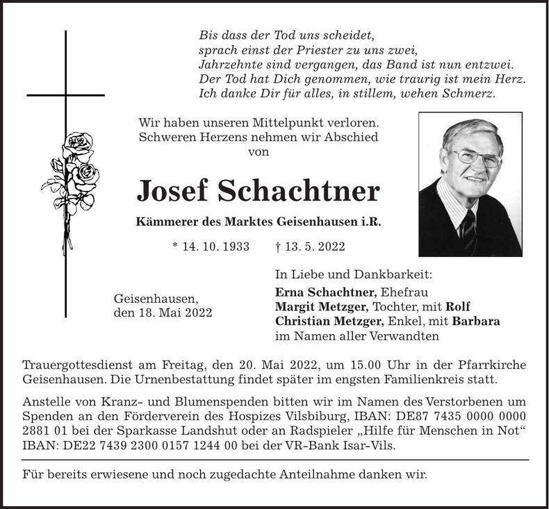 Traueranzeige Josef Schachtner
