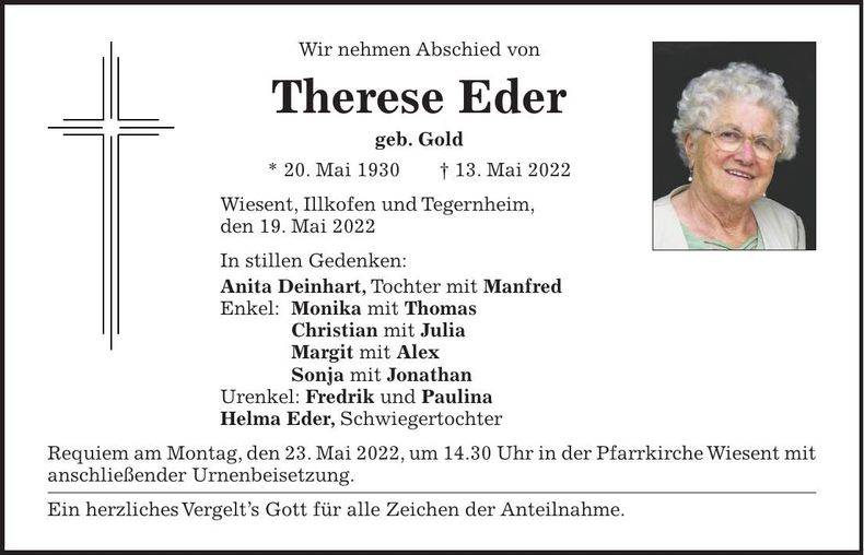 Traueranzeige Therese Eder